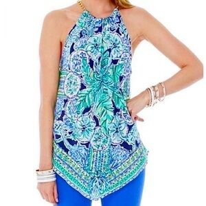 Lilly Pulitzer Silk Cabana Escape Artist Print Top Size M